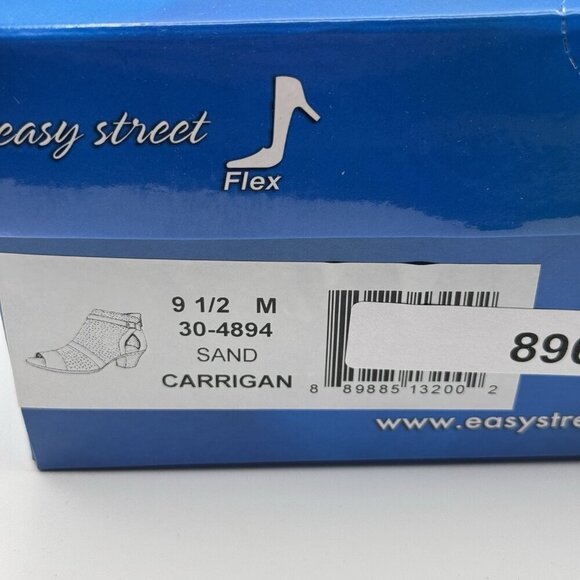 Easy Street Carrigan Sandals 9.5M Sand Peep Toe Booties Cutout Zip Comfort Heel - Picture 8 of 8